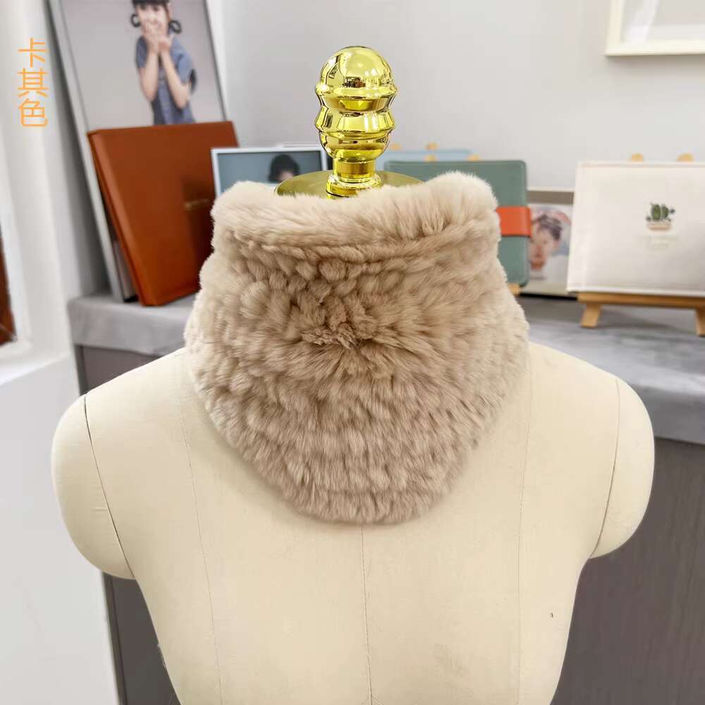 Rabbit Fur Scarf Double-Sided Knitted Real Fur Neck Warmer Women Winter Warm Neck Scarves Natural Fur Ring Scarves Winter Scarf