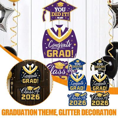 Congrats Grad Paper Door Hanging Banner, Colorful Graduation Cap & Gown Party Ornaments, Classroom Home Wall Decor Party Gifts