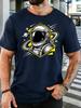 Vintage Colorful Astronaut Planet Star Space Graphic Unisexs Soft Cotton Short Sleeve Loose Cosmic Explorer Daily Casual Street Tee
