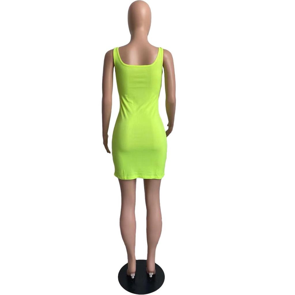 European & American Style Women's Solid Color U-Neck Dungaree Suspender Dress