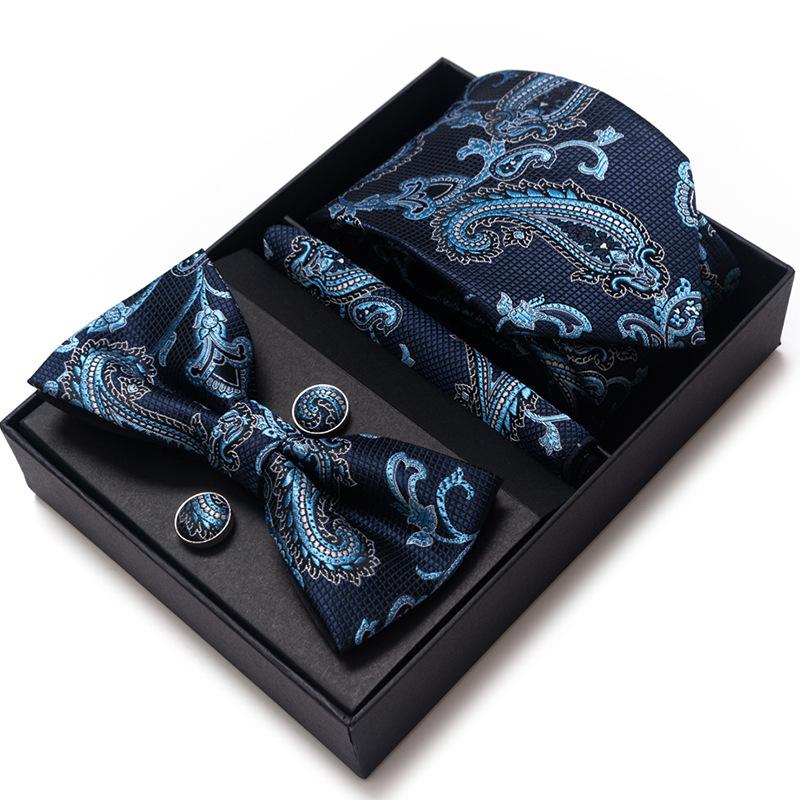 Men'S Business Dress Party Tie Gift Box Fashion Tie Square Scarf Combination Set Tie Bow Tie Set