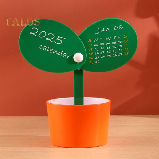 Pen Holder Desk Calendar 2025 Potted Plant Monthly Calendar with Pen Holder Base Tabletop Decoration for Home Office Organizer