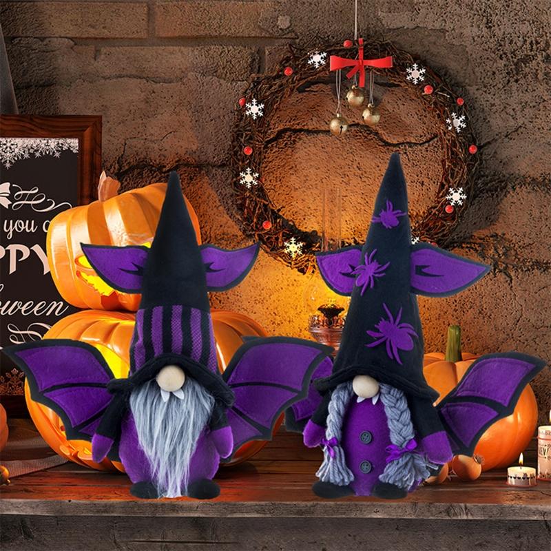 Halloween Gnome with Bat Wing Spiders Hat Plush Ornaments Halloween Table