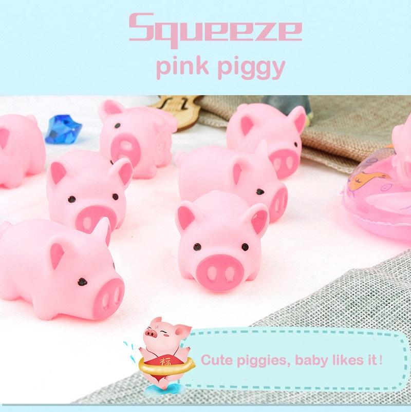 Squeeze Pink Piggy with Swimming Ring Children Bathing Playing Water Toys Sound Pressure Plastic Toys
