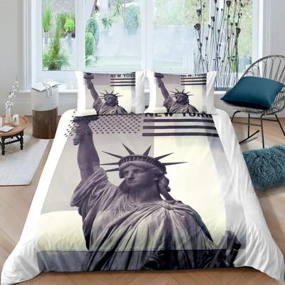 Ensemble Housse de Couette Statue de la Liberté Ensemble de Literie Bâtiment Célèbre dans le Monde Pour Garçons Filles Microfibre Repère de New York Housse de Couette