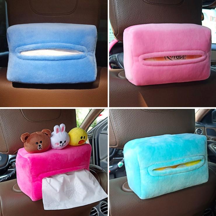 High-Quality Plush Car Sun Visor Tissue Box - Interior Decoration and Pull-out Tissue Cover Pink [Super Soft Velvet]