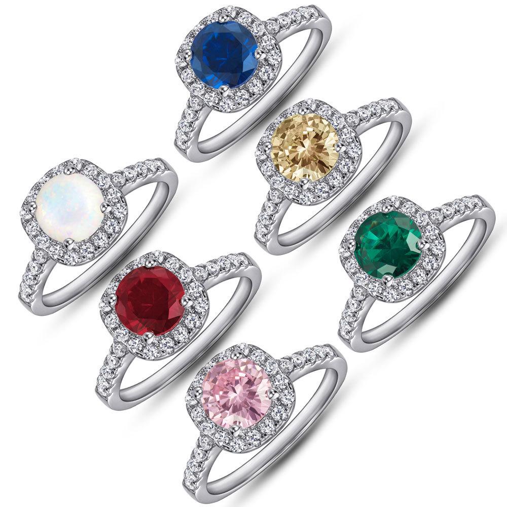 925 Sterling Silver Women's Opal and Red Corundum Zircon Gemstone Index Finger Ring