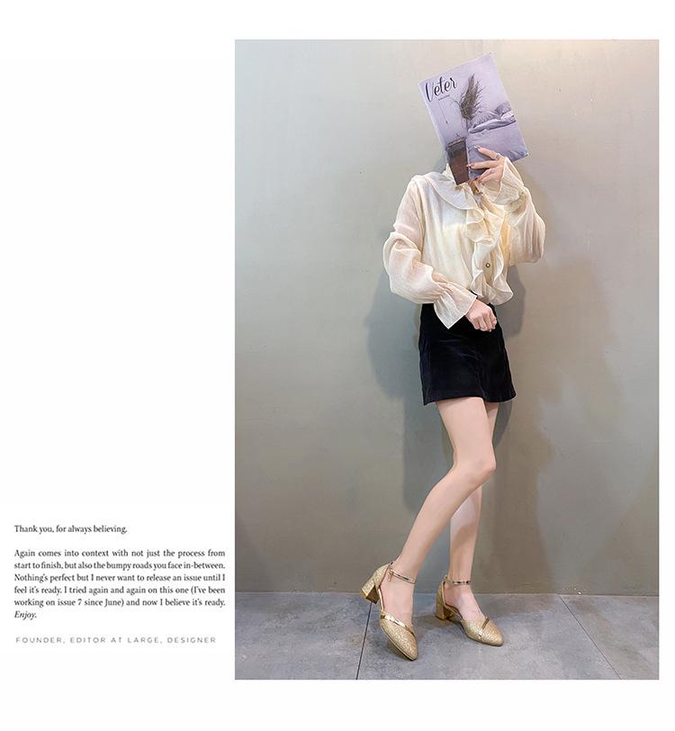 2024 Spring Korean-Style Women's Thick Heel Pointed Toe Buckle Sandals
