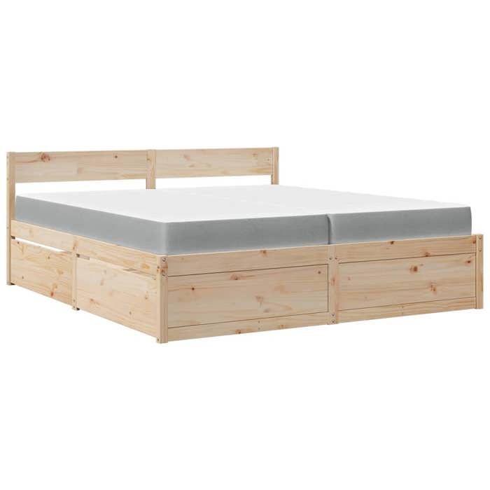 Bed Frame with Mattress - Maison Exclusive - 200x200 Cm - Solid Wood - Storage Drawers