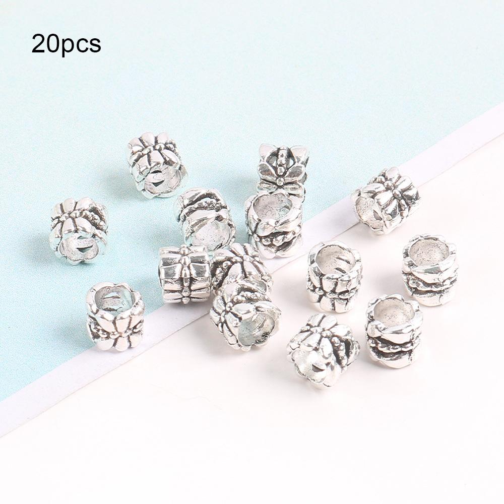 Retro Alloy Hidden Silver Large Hole Spacer Bead Bucket Bead Straight Hole Diy Beaded Necklace Bracelet Jewelry Accessories Material