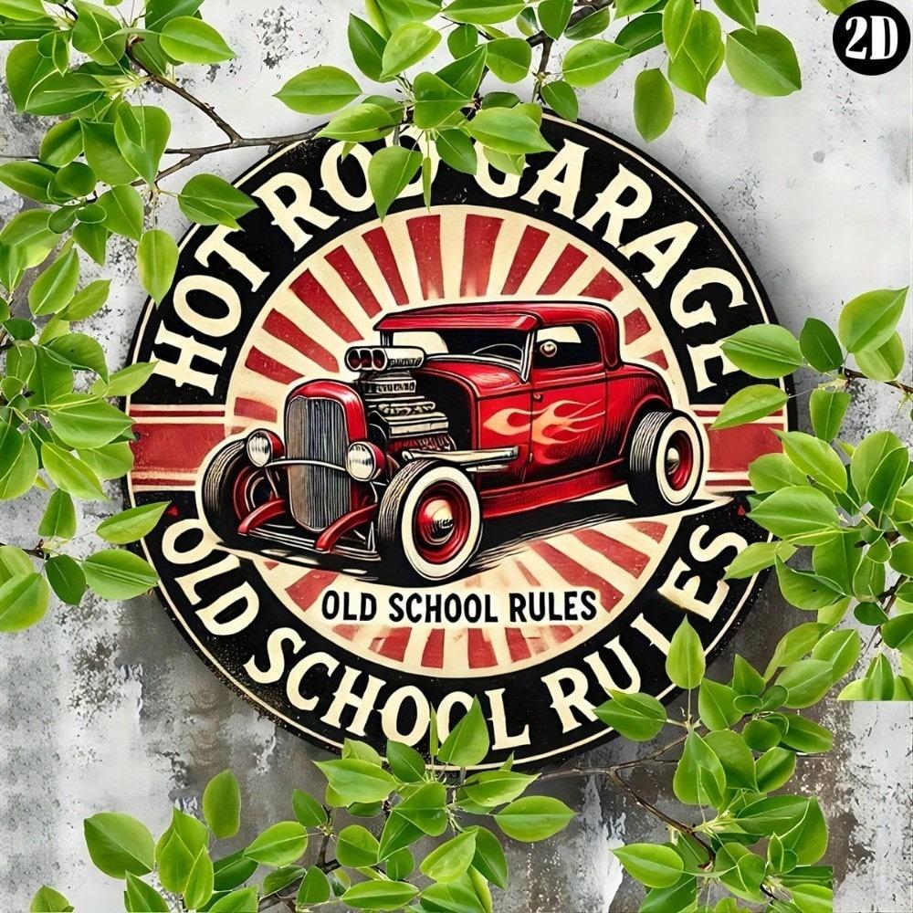Premium Vintage Hot Rod Garage Metallschild Rund Mechaniker im Dienst Benutzerdefinierte Festival Dekoration