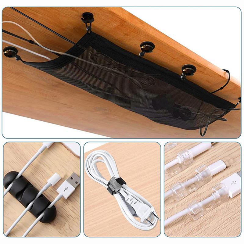 Cable Organizer Holder Under Desk Wire Management Net Large Capacity Flexible Adjustable Under Desk Mesh Wires Plugs Organizer