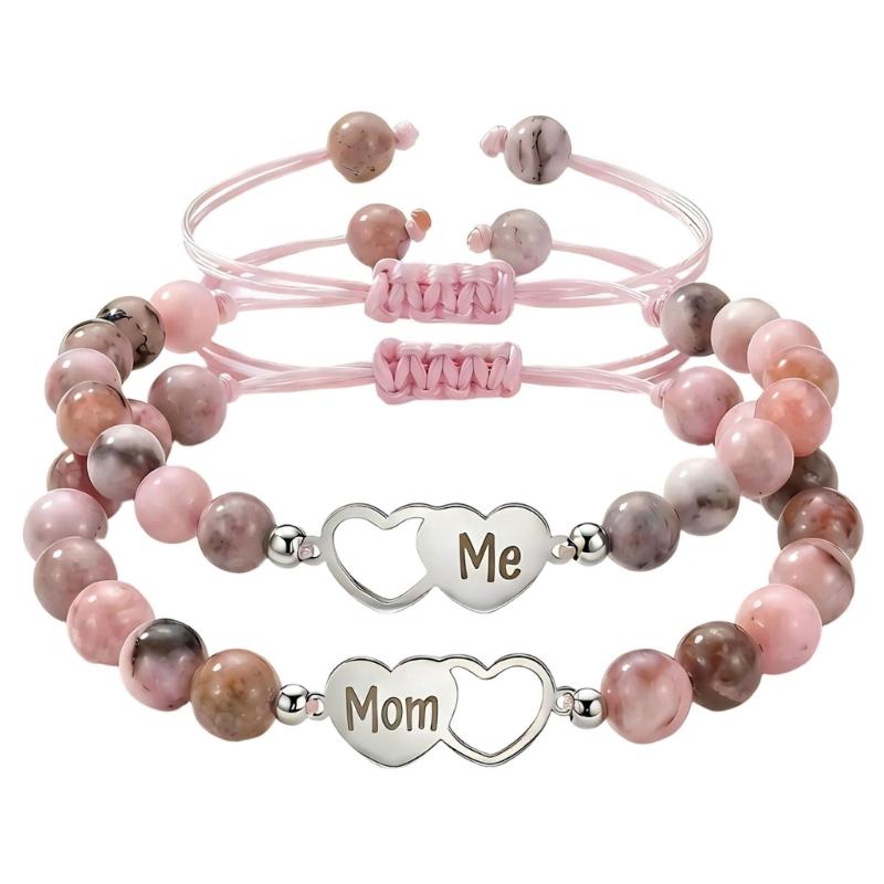 1 Set Elegant Mother And Child Beaded Bracelet Pink And Silver Optional Wristband For Family Bonding