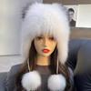 Real Fox Fur Ear Protection Hat Thickened Warm Fur Woven Hat Cute Hairball Knitted Hat Cartoon Velvet Millinery Hat