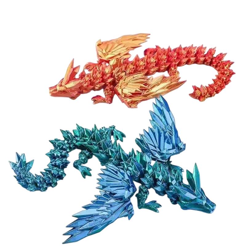 3D Printed Dragon Colorful Gem Dragon Figurines Movable Joint Rotatable Articulated Dragon Crafts Desktop Western Action Figure+