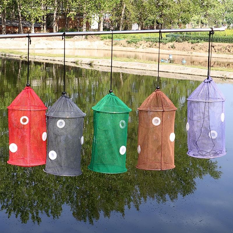 Foldable Floating Fish Basket Baits Trap for Catching Minnows Shrimp with Mesh Construction Multifunction Fishing Net