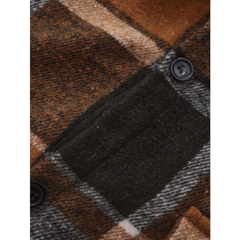 Men's Lapel Checkered Shirt Retro Brushed Casual Long-sleeved Jacket