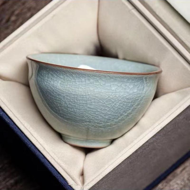 Ru Kiln Ice Flower Crackle Glaze Kung Fu Ceramic Tea Cup - Mastery In Personal Tea Tasting, Gift Box Included