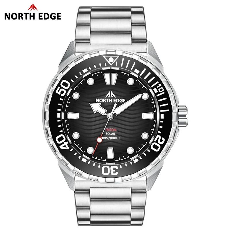 NORTH EDGE 2025 Neue TRITON Solarbetriebene Taucheruhr Herren Luxus Quarzuhren für Herren 316L Edelstahlgehäuse Wasserdicht 300M