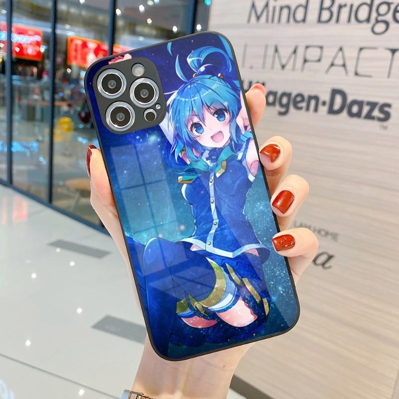 Husă de telefon drăguță Konosuba Anime Girl pentru IPhone 14 13 12 11 Pro Max X XR XS 8 7 Plus Husă de telefon din sticlă lichidă