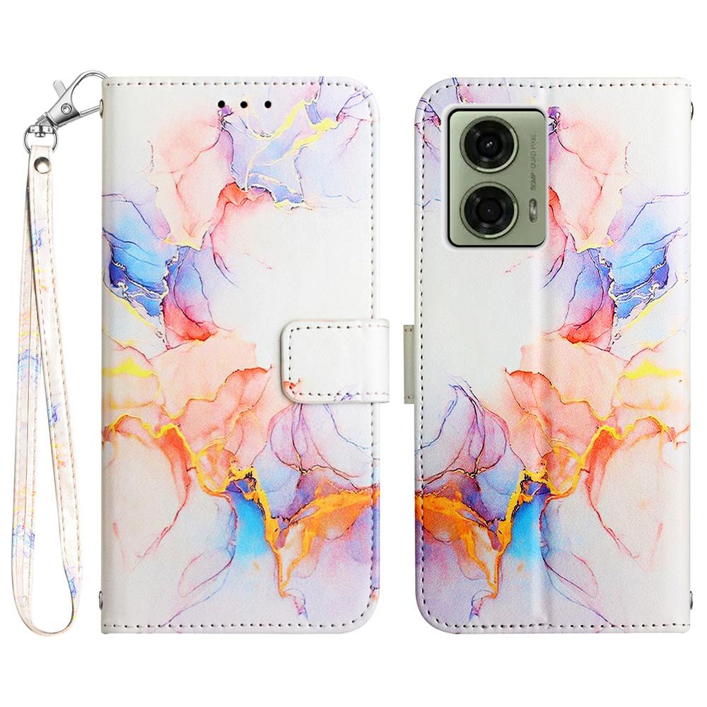 For Motorola Moto E14 4G/G04 4G/G04s 4G/G24 4G Case with Strap Marble Pattern Leather Phone Cover Card Holder