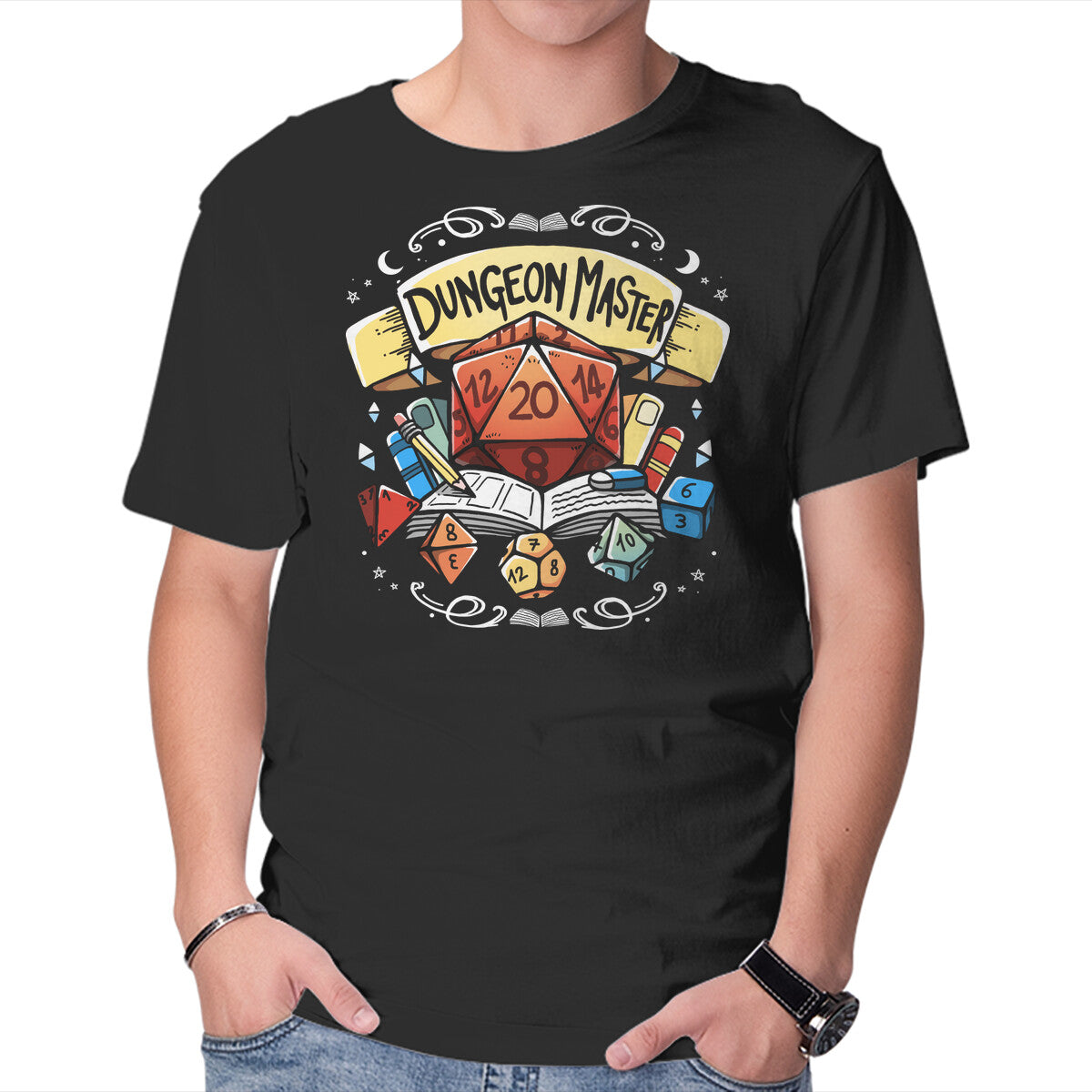 Unisex Crew Neck T-Shirt Dungeon Master Dice Graphic Short Sleeve Casual Tee XL
