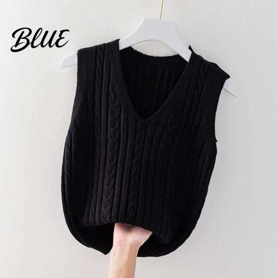 Solid Color V-neck Top Women Knitting Vest V-Neck Sleeveless Twist Texture Pullover Sweater Casual Daily Wear Layered Knit