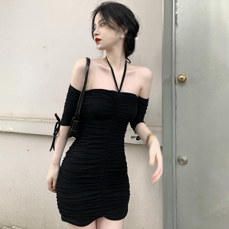 

Женское платье с короткими рукавами и плотной сумкой на бедре, сплошное цветное платье One Size