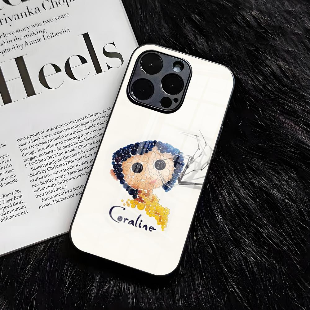 

C-CoralineS Phone Case For IPhone 17 Air 16 E Pro Max 15 14 13 Mini 12 Pro 11 Max Plus Black Glass Cover iPhone 12