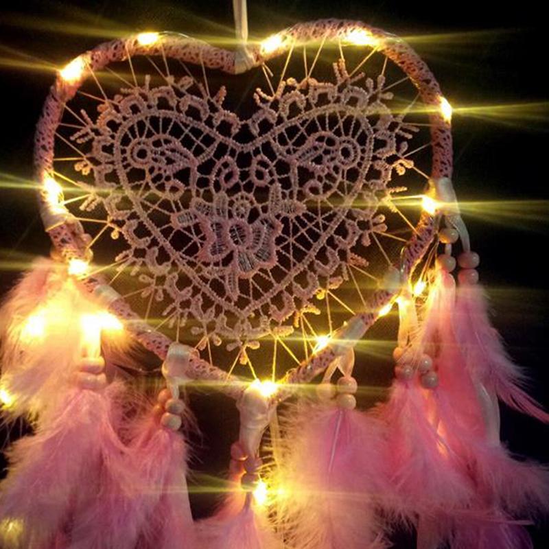 Fancy Dream Catcher With Led Light String Hollow Hoop Heart Shape Pendant Home