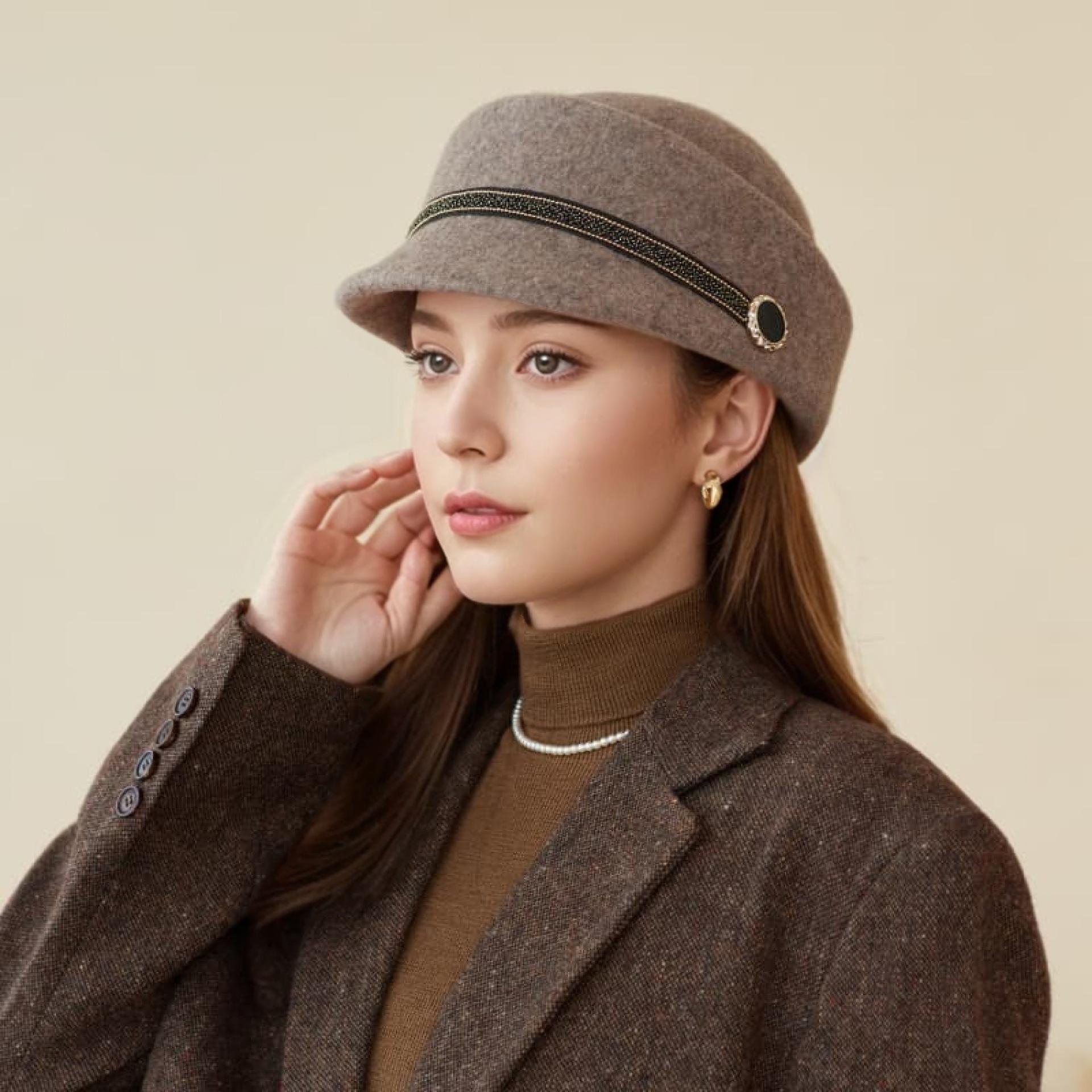 

Осень и Зима Новая Шерстяная Шляпа для Верховой Езды Женская Британская Ретро Мода Берет с Утиным Язычком one size темно-коричневого