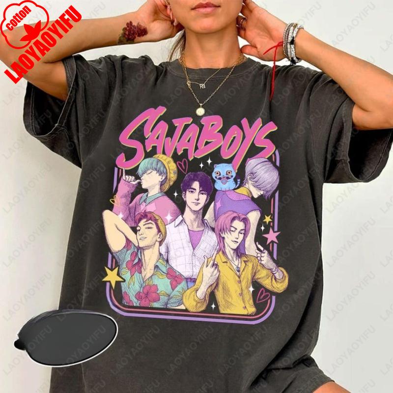 Saja Boys Band Cotton Shirt Kpop Demon Hunters Inspired Movie Retro Tshirt Men Women Fashion Summer Short Sleev All Match Tees