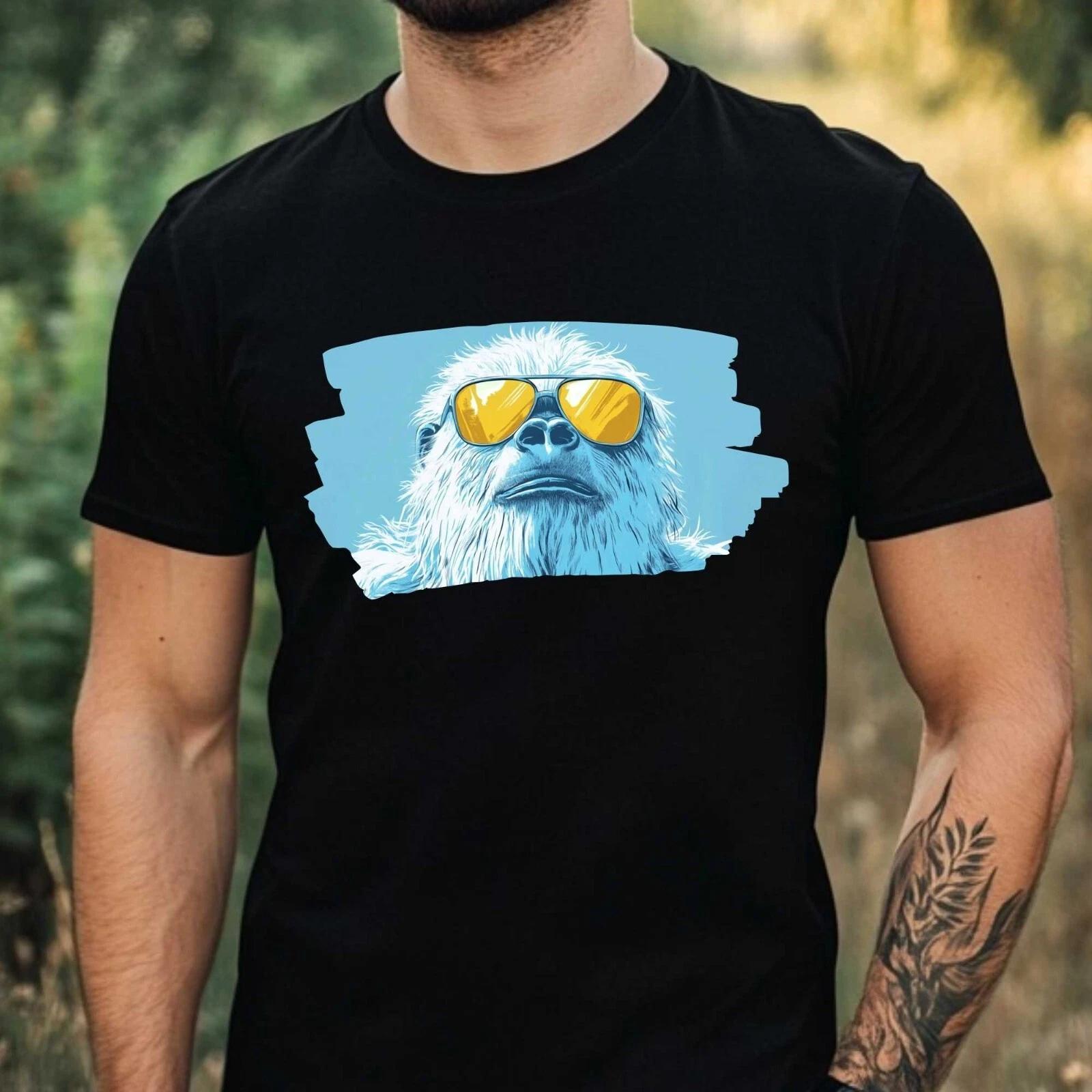T-Shirt Herren Yeti mit Sonnenbrille Motiv Baumwolle Größe XS bis 5XL XS
