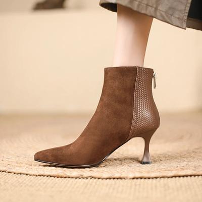 Women Boots Kitten Heel Skinny  2024 Autumn Winter New Elastic  Temperament Pointed Toes Thin Heel Suede Short