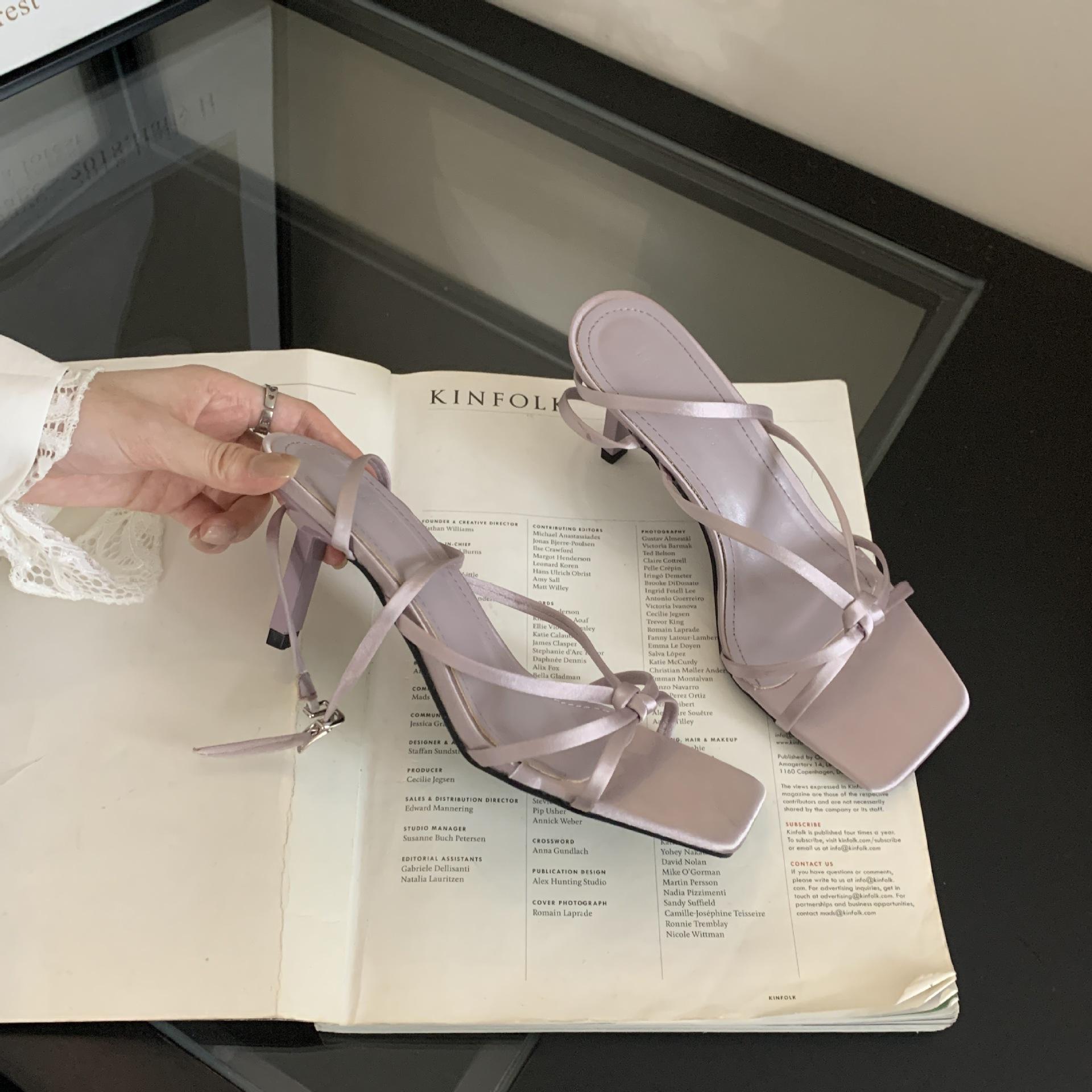 

2025 summer pink purple satin cross-strap sandals women s open-toed sexy strap high-heeled sandals 39 фиолетовый