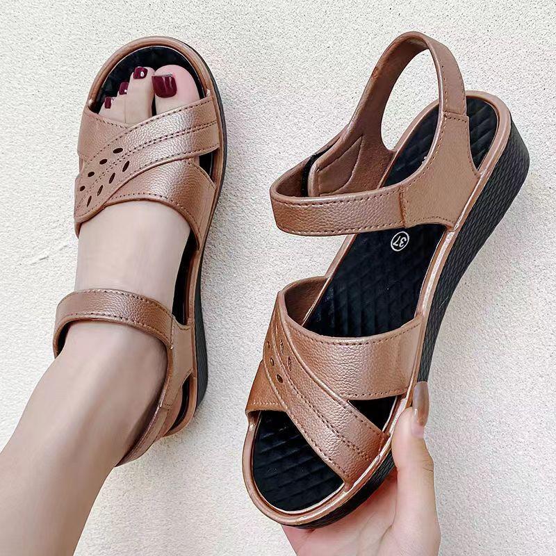 Sandale de damă, vară, stil nou, din cauciuc, cu velcro, cu talpă moale, sandale de damă