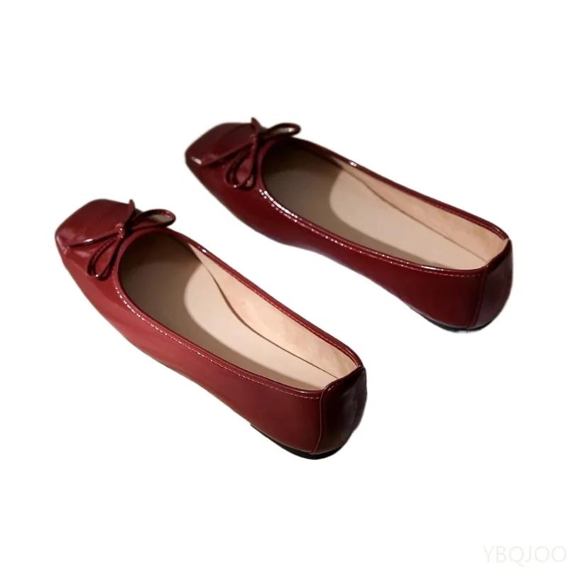 Fashion New Casual Women's Flats Bow comfort leather shoes Light breathable non slip shoes Fashion square toe ladies flat Mujer Zapatos
