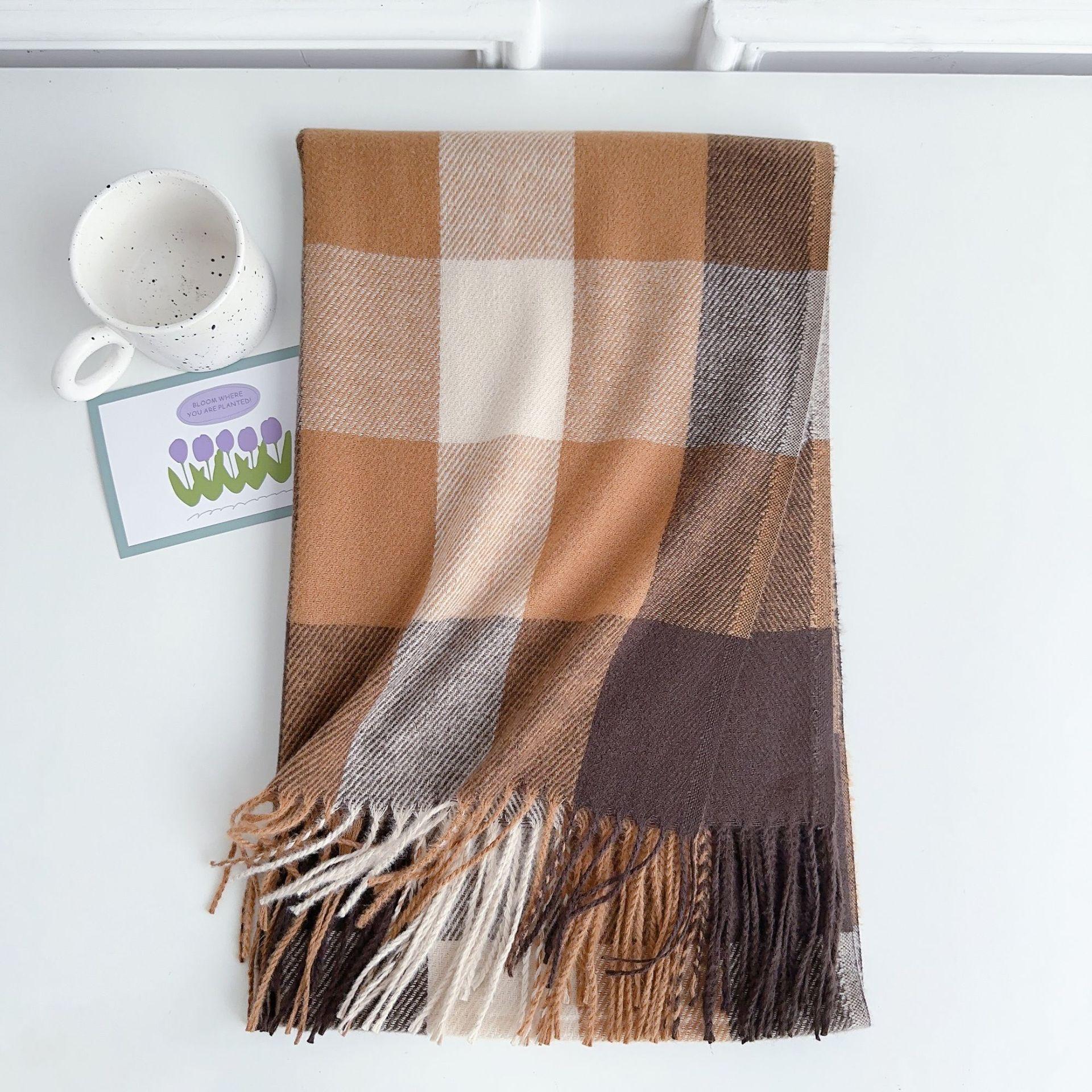 

Новый женский шарф с бахромой из имитации кашемира, утолщенный теплый шарф в клетку, модная универсальная шаль для улицы и офиса 180*65cm