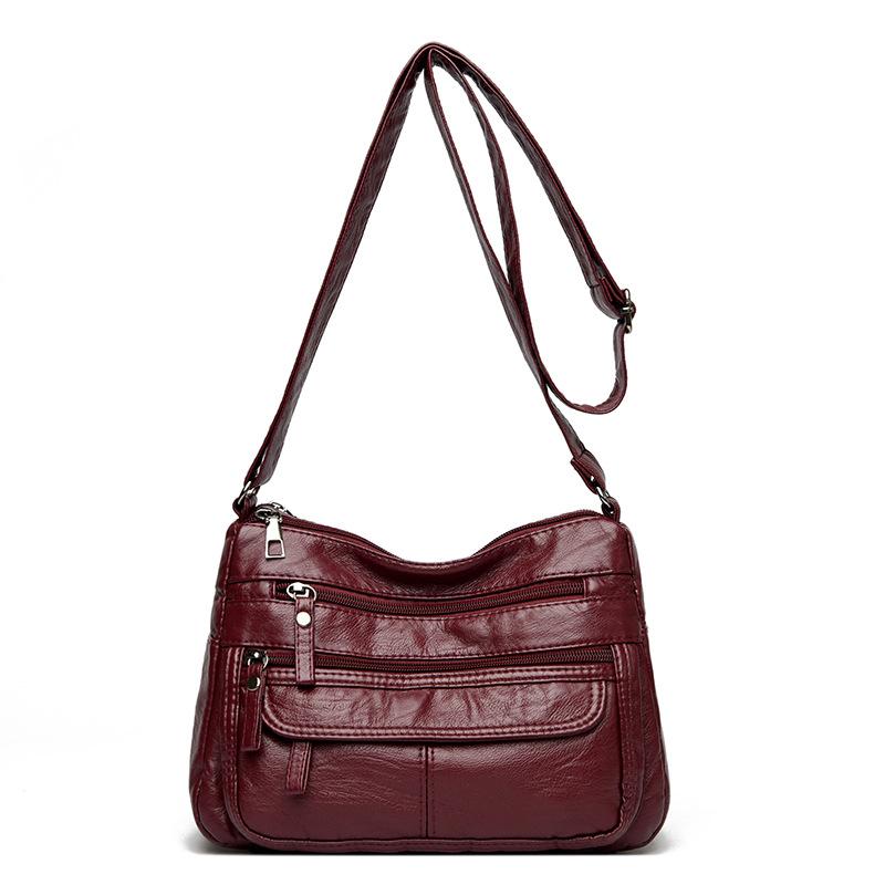 

Мягкая кожаная женская сумка через плечо, сумка для мамы среднего возраста, многокарманная сумка через плечо красный