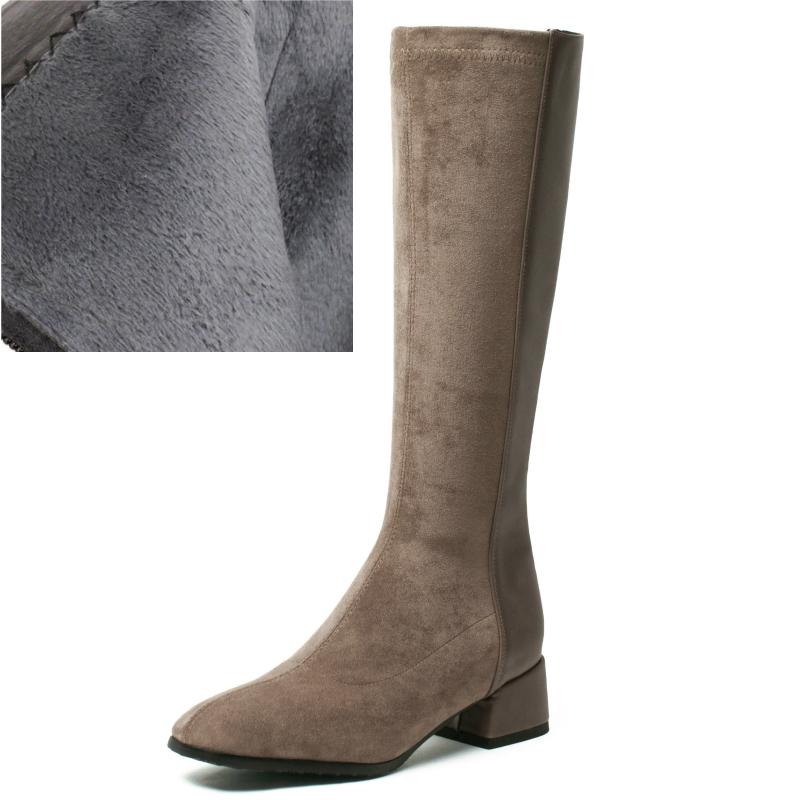 Women's Winter High Boots Quality Suede Knee High Boot Flock Casual Low Heel Autumn Winter Long Shoes Woman Black Large Size 43