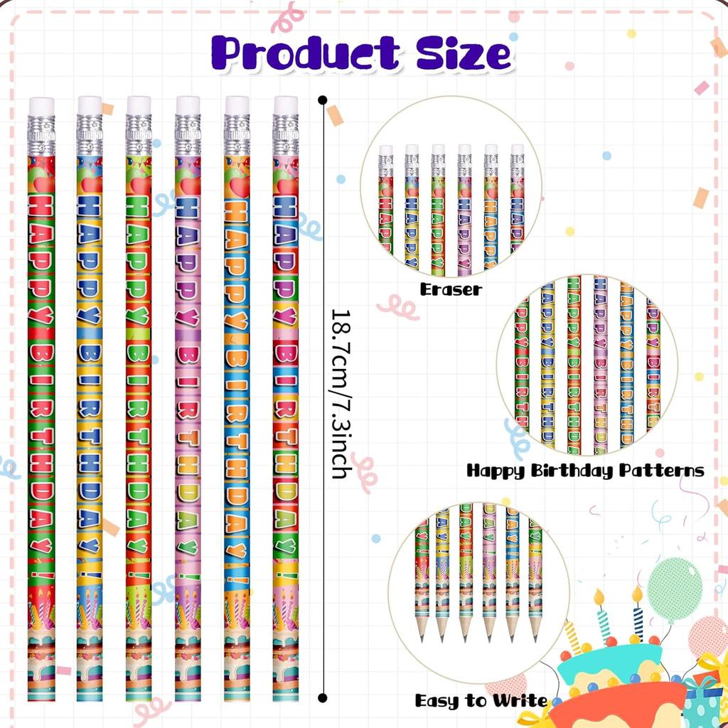 Birthday Pencils Happy Birthday Pencil for Students Birthday Pencils with Erasers Birthday Pencils for Teacher Classroom Birthday Party Supplies, 6