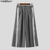INCERUN Men Casual Zipper Waist Lace Hem Long Wide Legs Pants Trousers