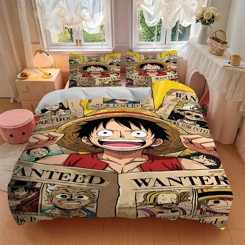 One Piece Abenteuer Druck 3-teiliges Bettwäsche-Set Bettbezug mit 2 Kissenbezügen Heim-Geburtstagsgeschenk