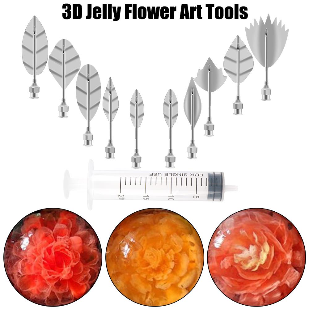 3D Jelly Flower Art Tools Jelly Cake Jello Gelatin Tools Cake Decorating Tools 10 pcs Pudding Nozzle +1 Syringe Tools