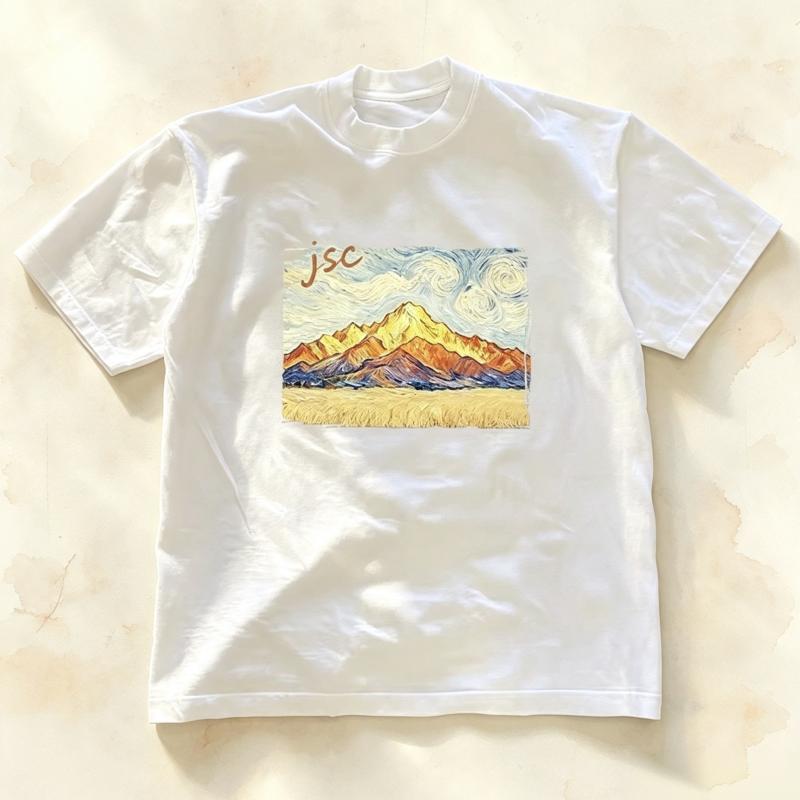 New Unisex's Summer Comfortable Breathable Cotton Casual Fashionable Casual Round Neck Short Sleeved Creative Landscape Printing