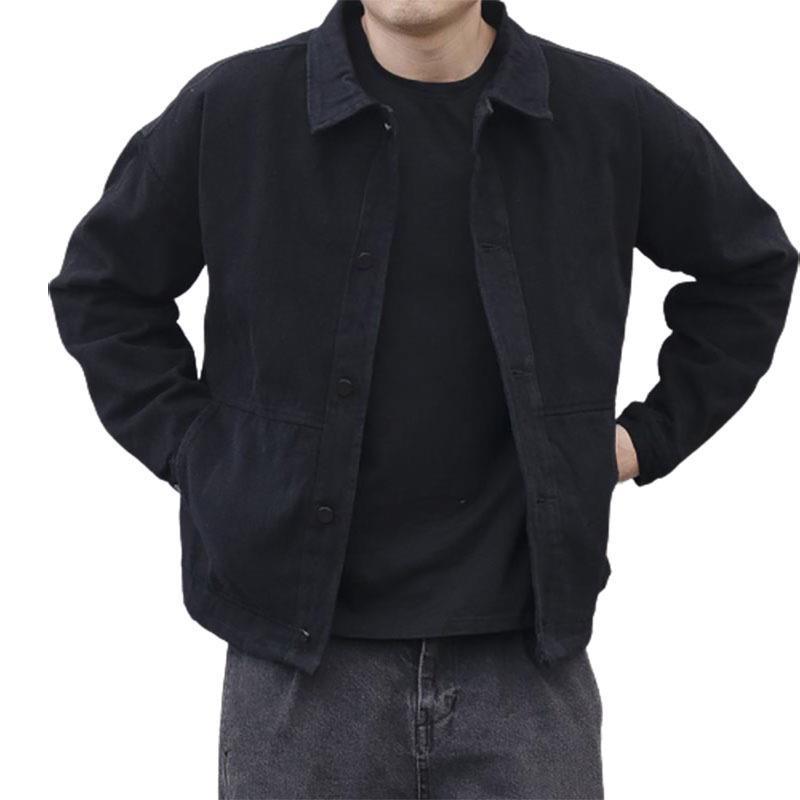Men's Korean-Style Black Denim Jacket: Trendy, Simple, Versatile, Loose Fit for Teens and Students, Perfect for Autumn and Winter.