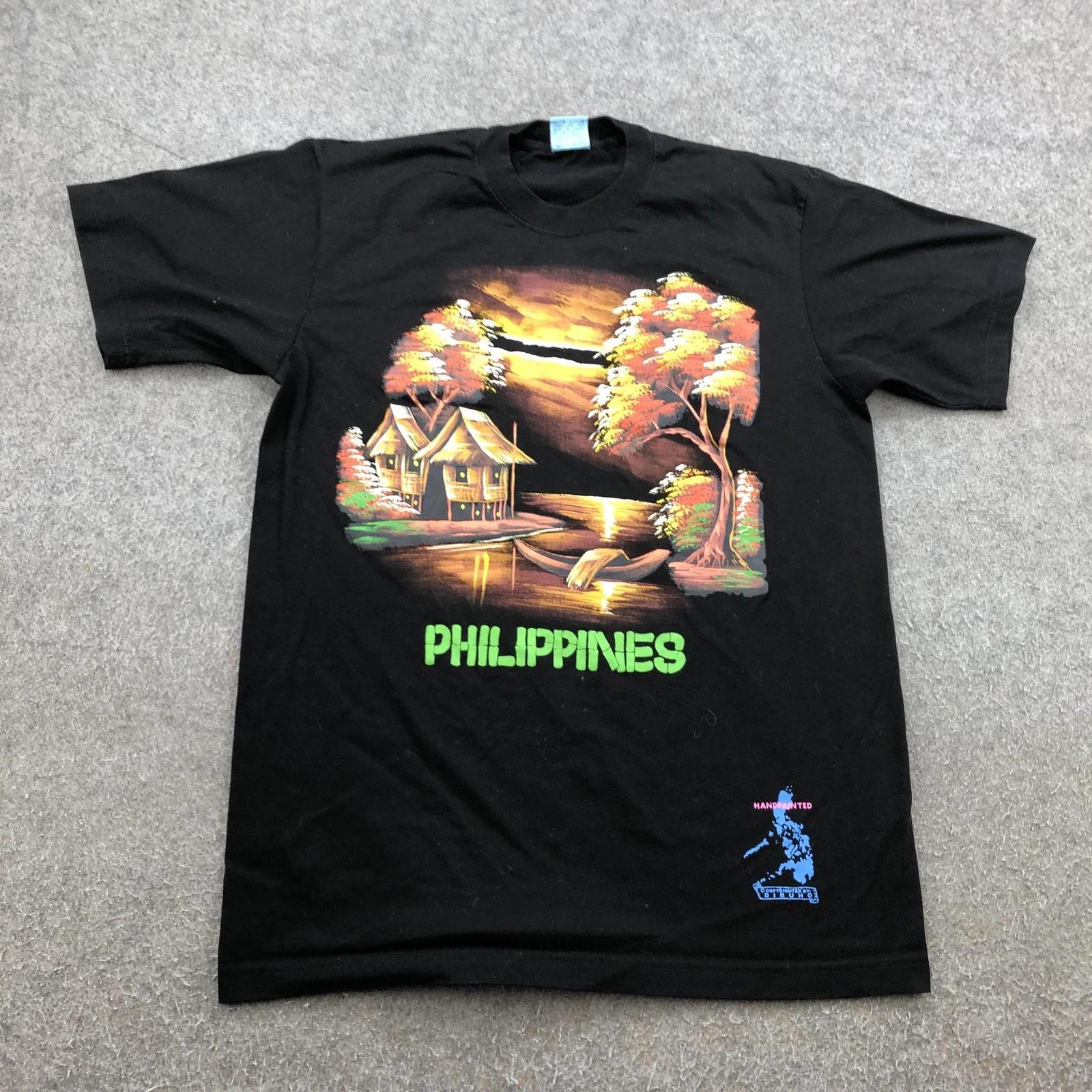 Philippines Shirt Mens Medium Black Hand Painted Souvenir Graphic Tee M