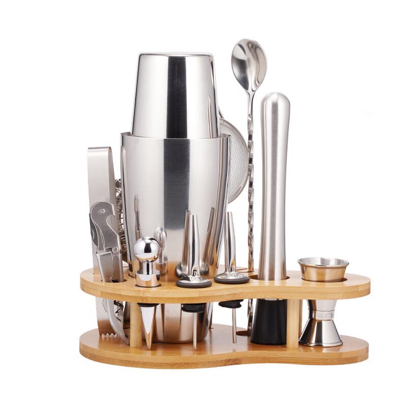 Stainless Steel Cocktail Shaker Set with Bamboo Stand