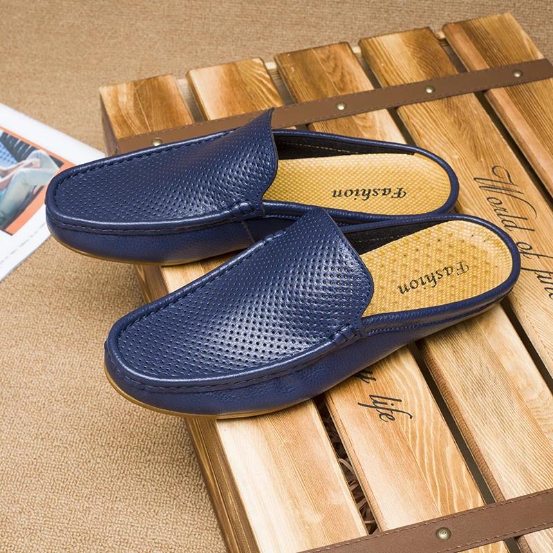 Fashion Summer Men's half Shoes High Quality Genuine Leather Breathable Loafers Fashion Luxury Designers Men Moccasins plus size 38-46