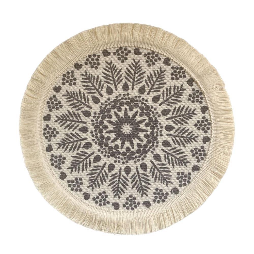 Bohemian Braided Weave Round Woven Placemats Non-Slip Heat Resistant Bohemian Placemat Tassel Jute Placemats Dining Table (Black,L) чёрный
